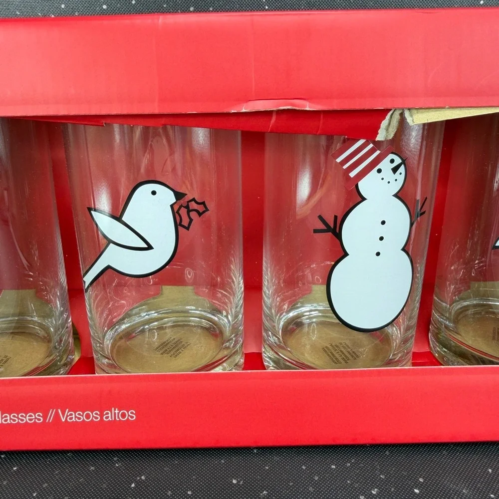 Crate & Barrel Joan Anderson Arctic Friends Highball Glasses Set 4 Holiday NEW